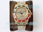 ROF Swiss Rolex GMT Master II Yellow Gold Watch Diamond Dial Sapphire Ruby Bezel 40MM